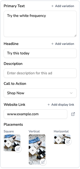 White perfume ad settings